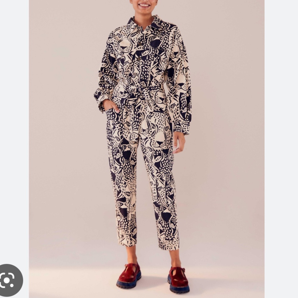 FARM Rio Black & White Midnight Leopards Belt Canvas Jumpsuit
